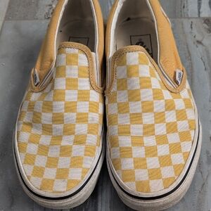 Vans Kids Mustard Checkered Slip-On Sneakers